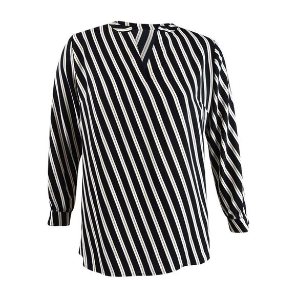 Anne Klein Women\'s Plus Size Striped Blouse (0X, Anne Black/Zinc Combo)